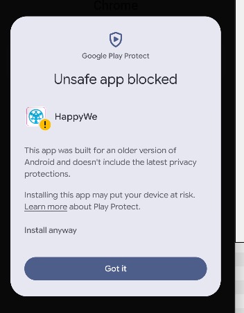 Android-melding met de optie Install anyway
